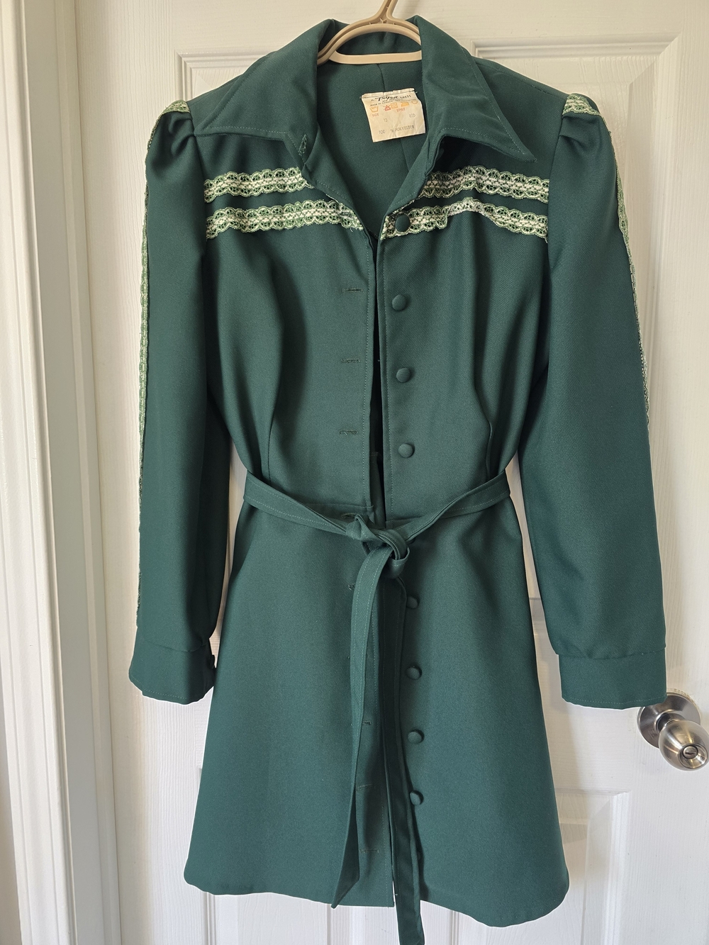 Green Mini Dress with Lace Trim